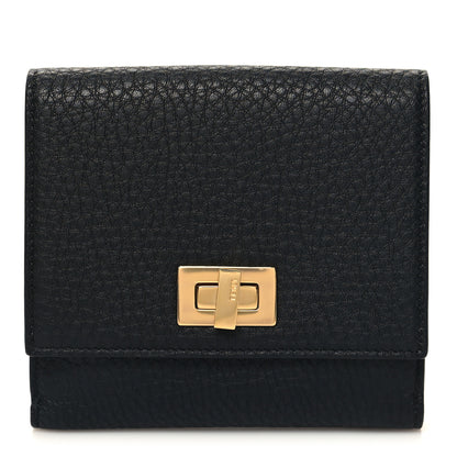 Fendi Cuoio Romano Vitello Grace Micro Peekaboo Tri-Fold Wallet Black Camelia 1 of 11