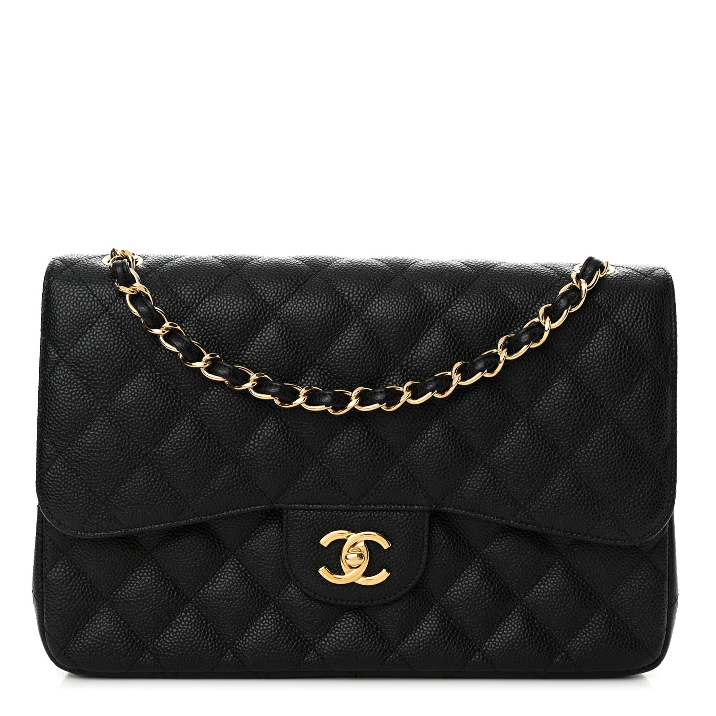 Caviar Quilted Jumbo Double Flap Black