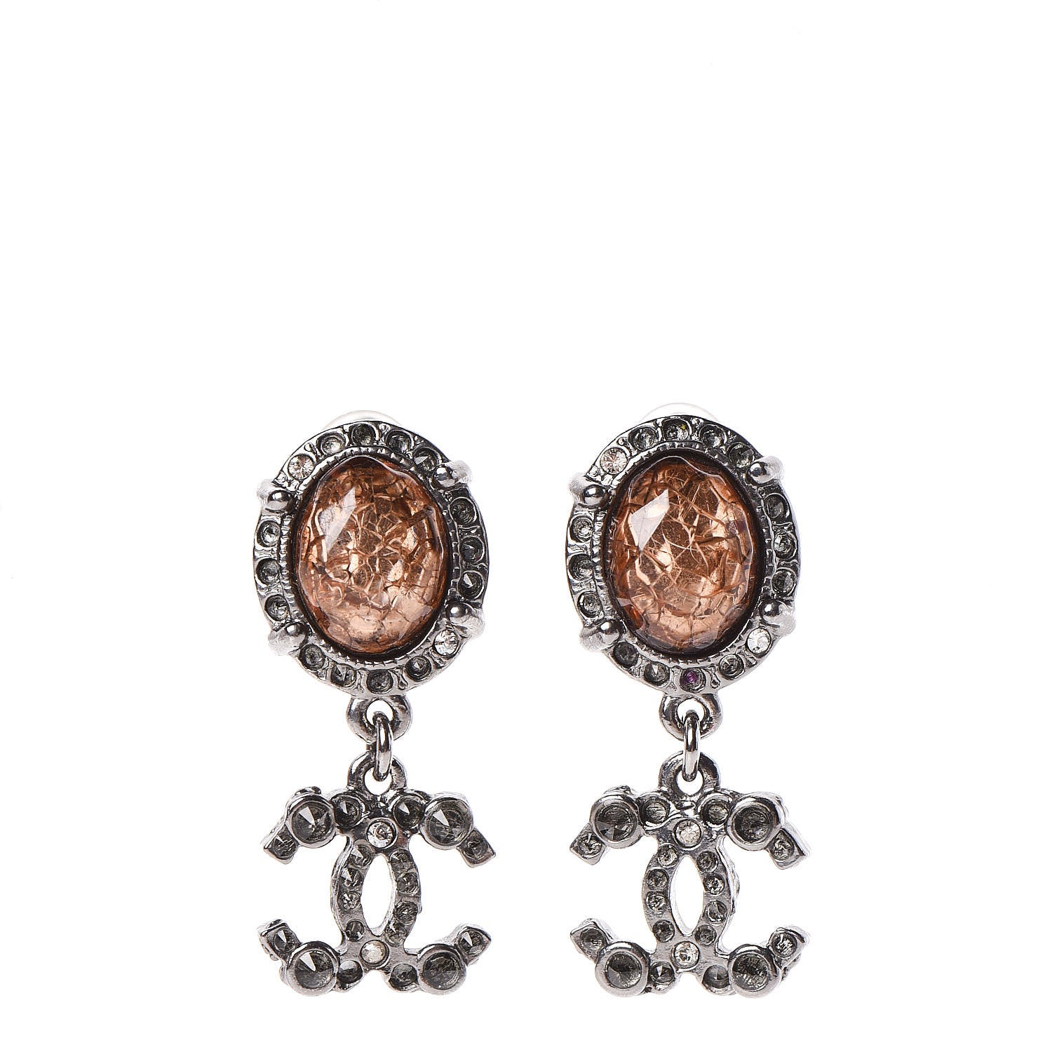 Chanel Resin CC Drop Clip On Earrings Grey 1 of 4
