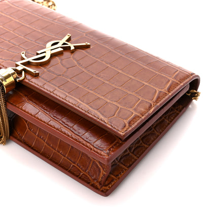 Saint Laurent Calfskin Crocodile Embossed Kate Monogram Tassel Chain Wallet Cuoio Tampona 11 of 11