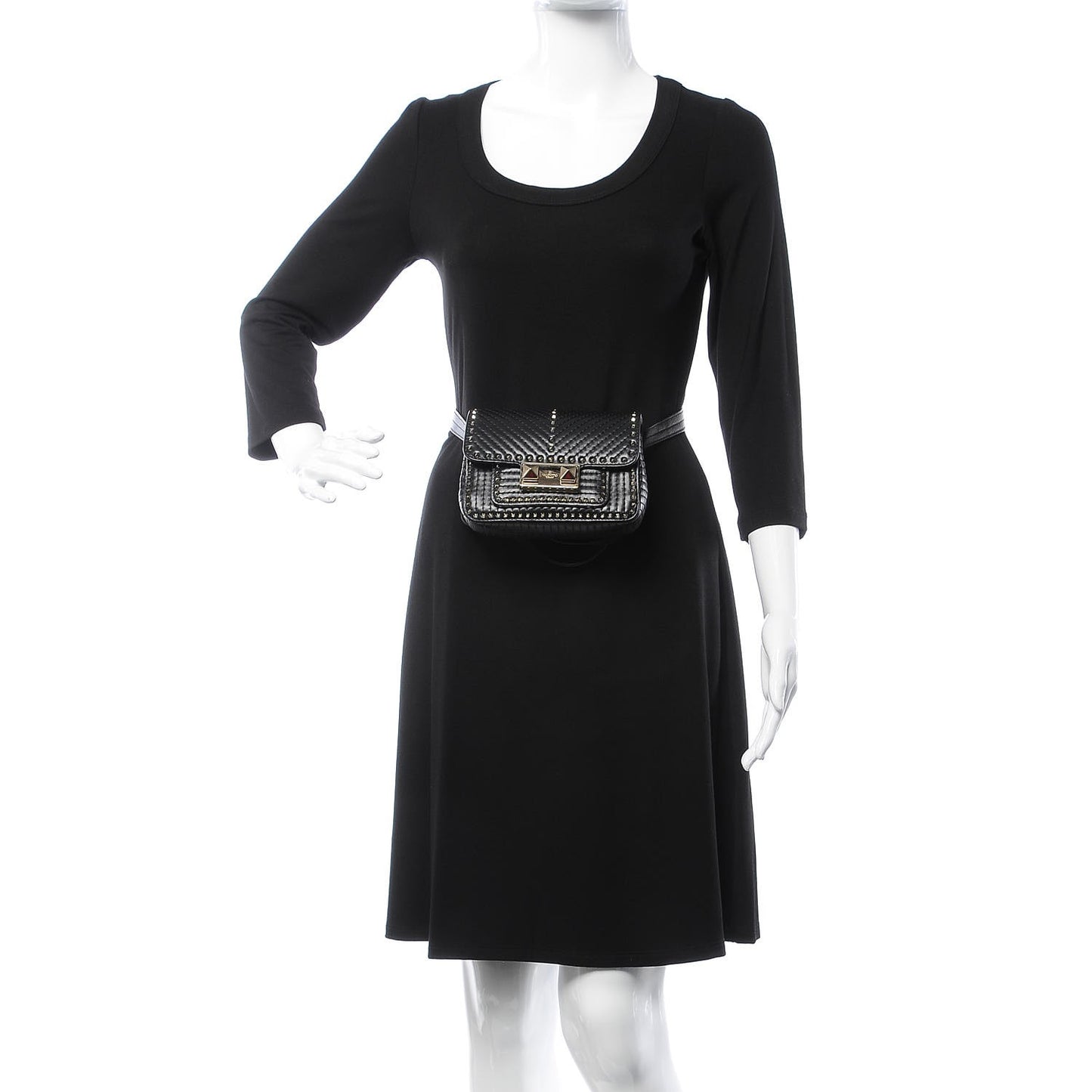 Lambskin ZiggyStud Rockstud Convertible Crossbody Belt Bag Black