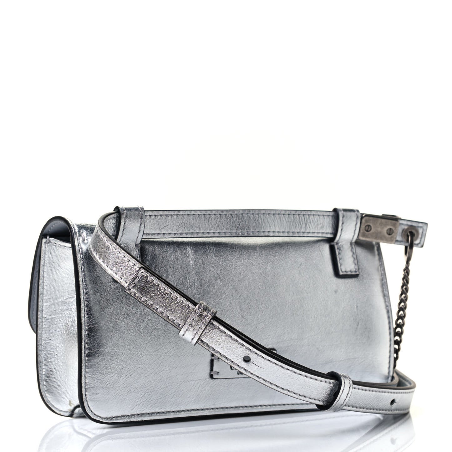 Metallic Calfskin VSling Belt Bag Silver