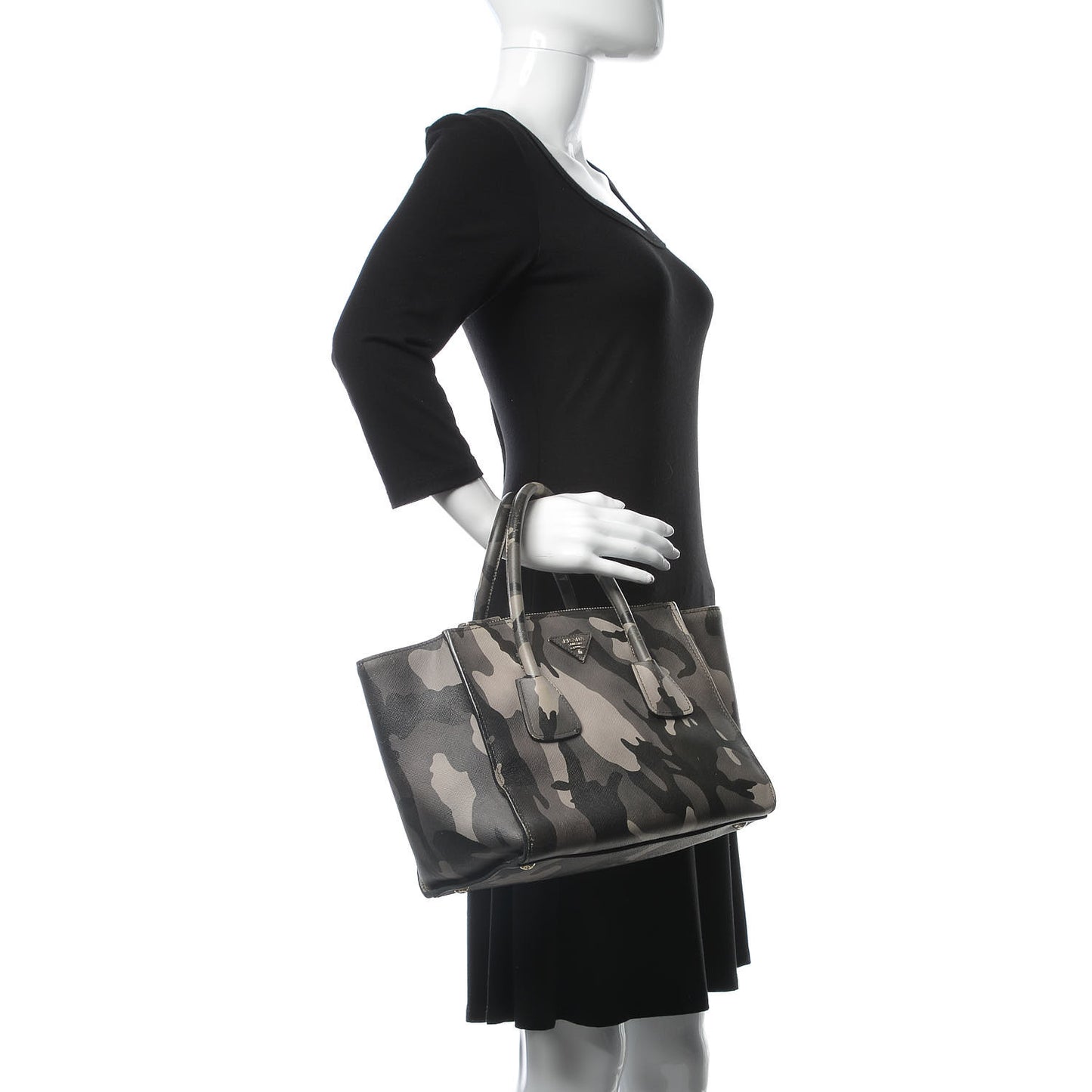 Saffiano Soft Camouflage Print Small Twin Pocket Tote Marmo Dis Camouflage