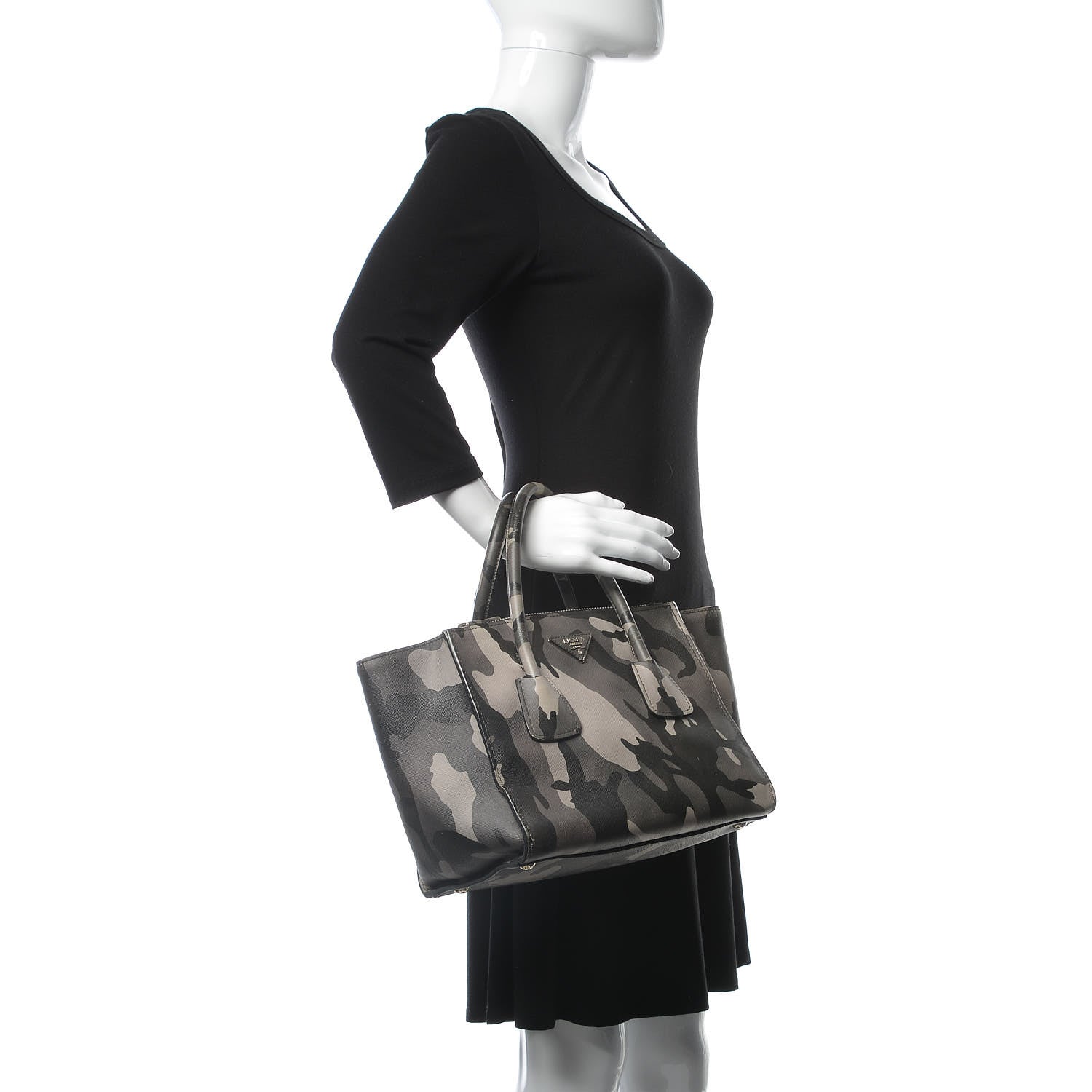 Prada Saffiano Soft Camouflage Print Small Twin Pocket Tote Marmo Dis Camouflage 2 of 19