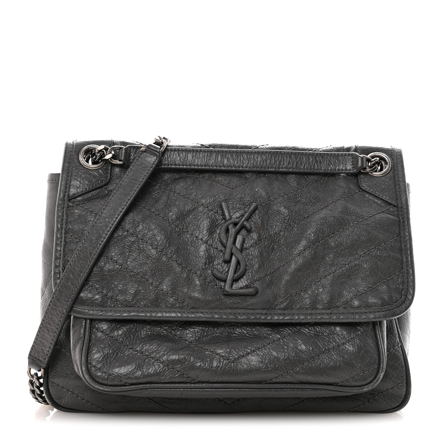 Saint Laurent Crinkled Calfskin Matelasse Monogram Medium Niki Chain Satchel Fog 1 of 12