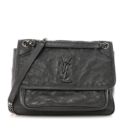 Saint Laurent Crinkled Calfskin Matelasse Monogram Medium Niki Chain Satchel Fog 1 of 12