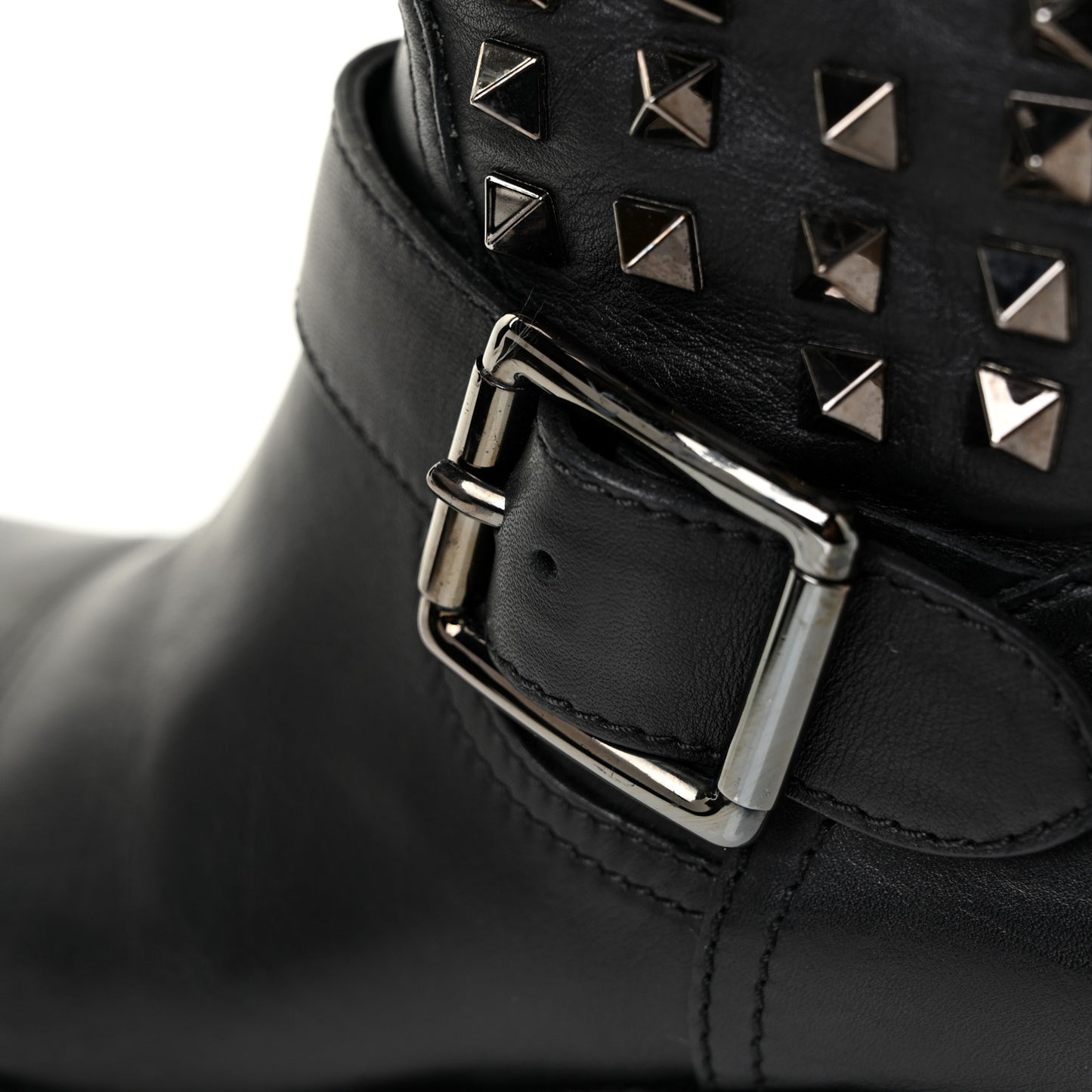 Calfskin Rockstud 30mm Biker Boots 37 Black