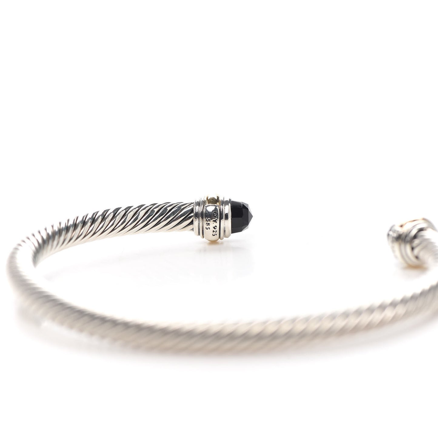 Sterling Silver 14K Yellow Gold Black Onyx 5mm Cable Classics Bracelet