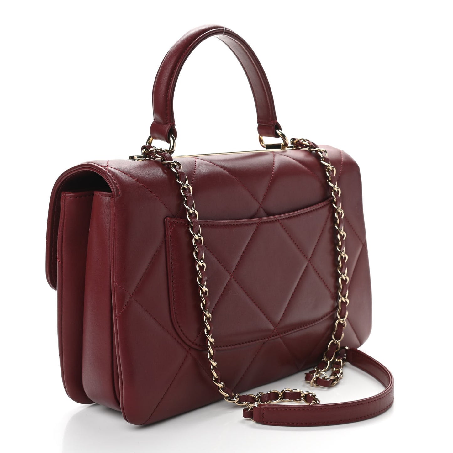 Lambskin Quilted Medium Trendy CC Flap Dual Handle Bag Burgundy