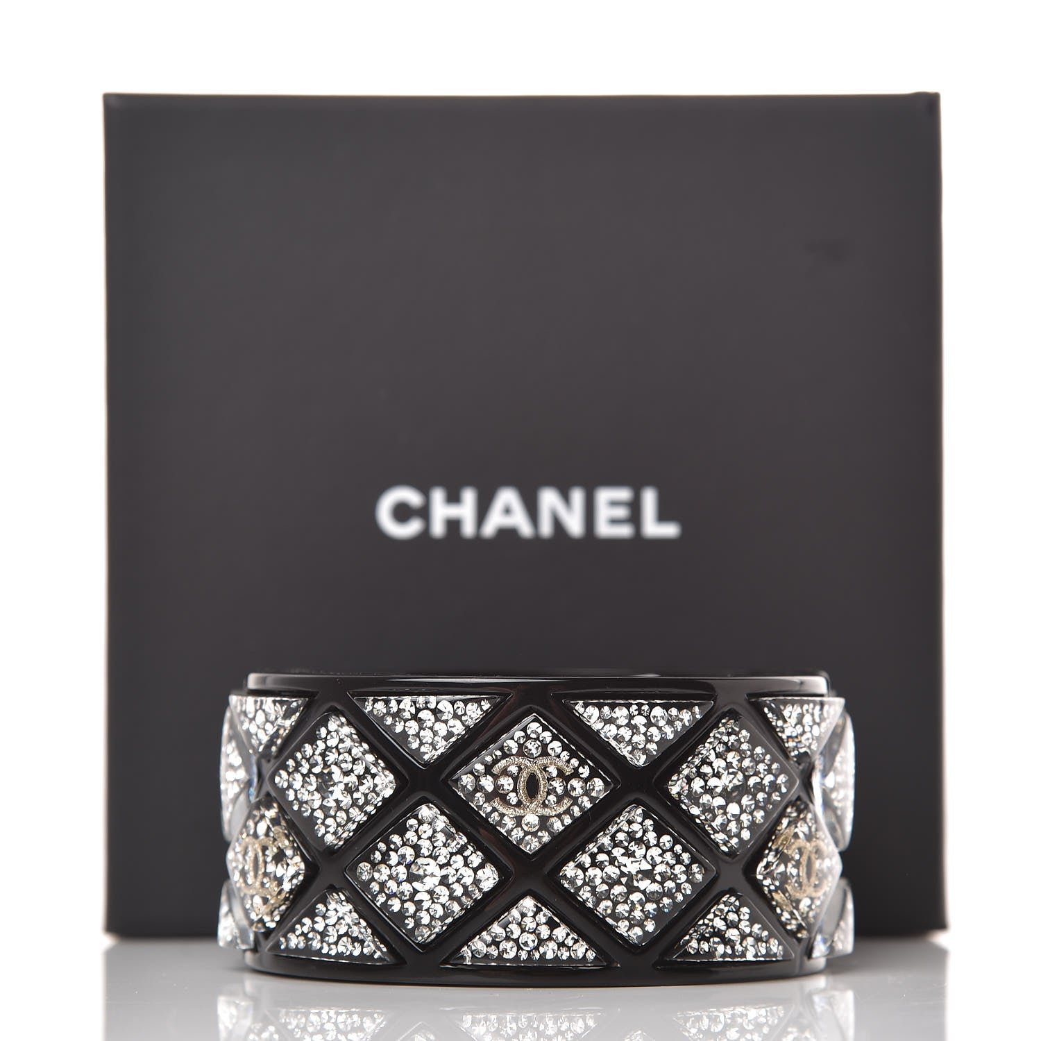 Chanel Resin Crystal CC Cuff Bracelet Black 6 of 6