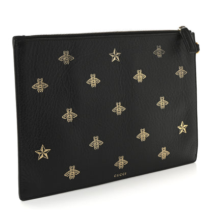 Gucci Dollar Calfskin Boar Effect Bee Star Zip Wristlet Pouch Black 3 of 8