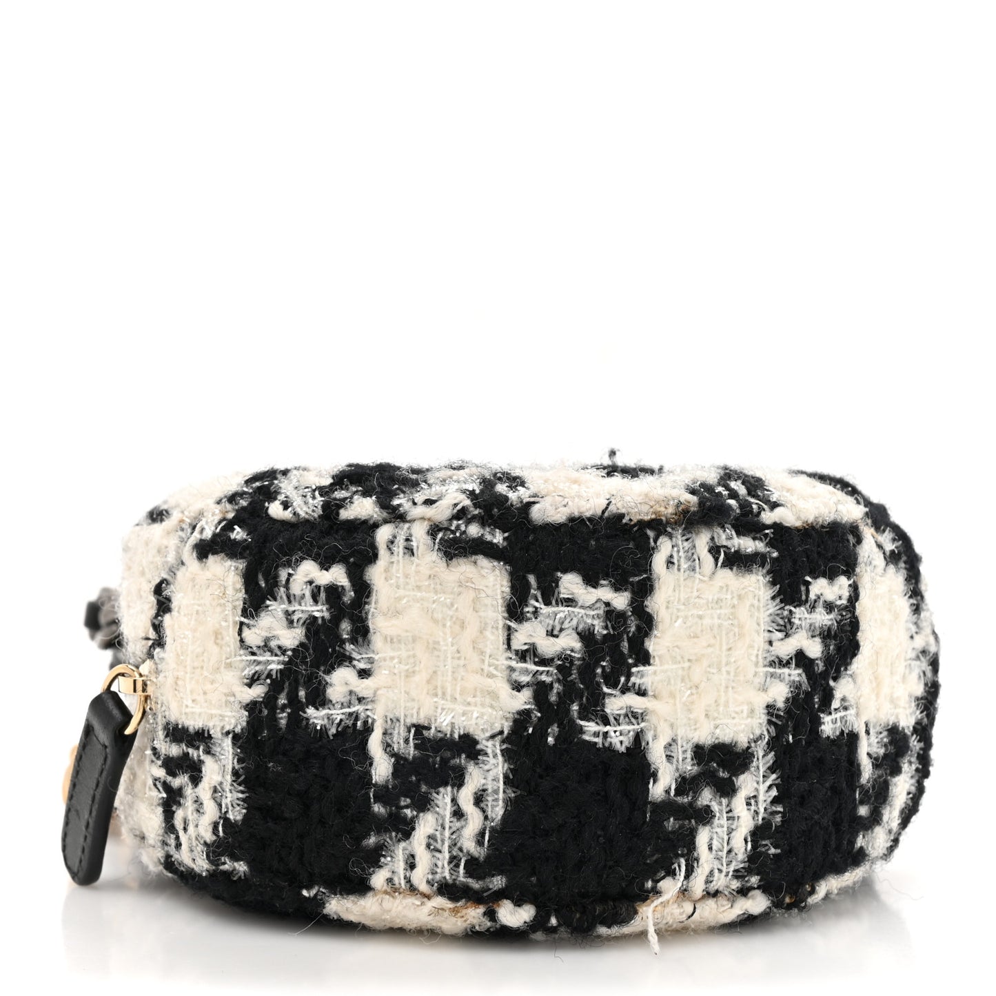 Wool Tweed Lambskin Quilted Chanel 19 Round Clutch With Chain and Coin Purse Black White