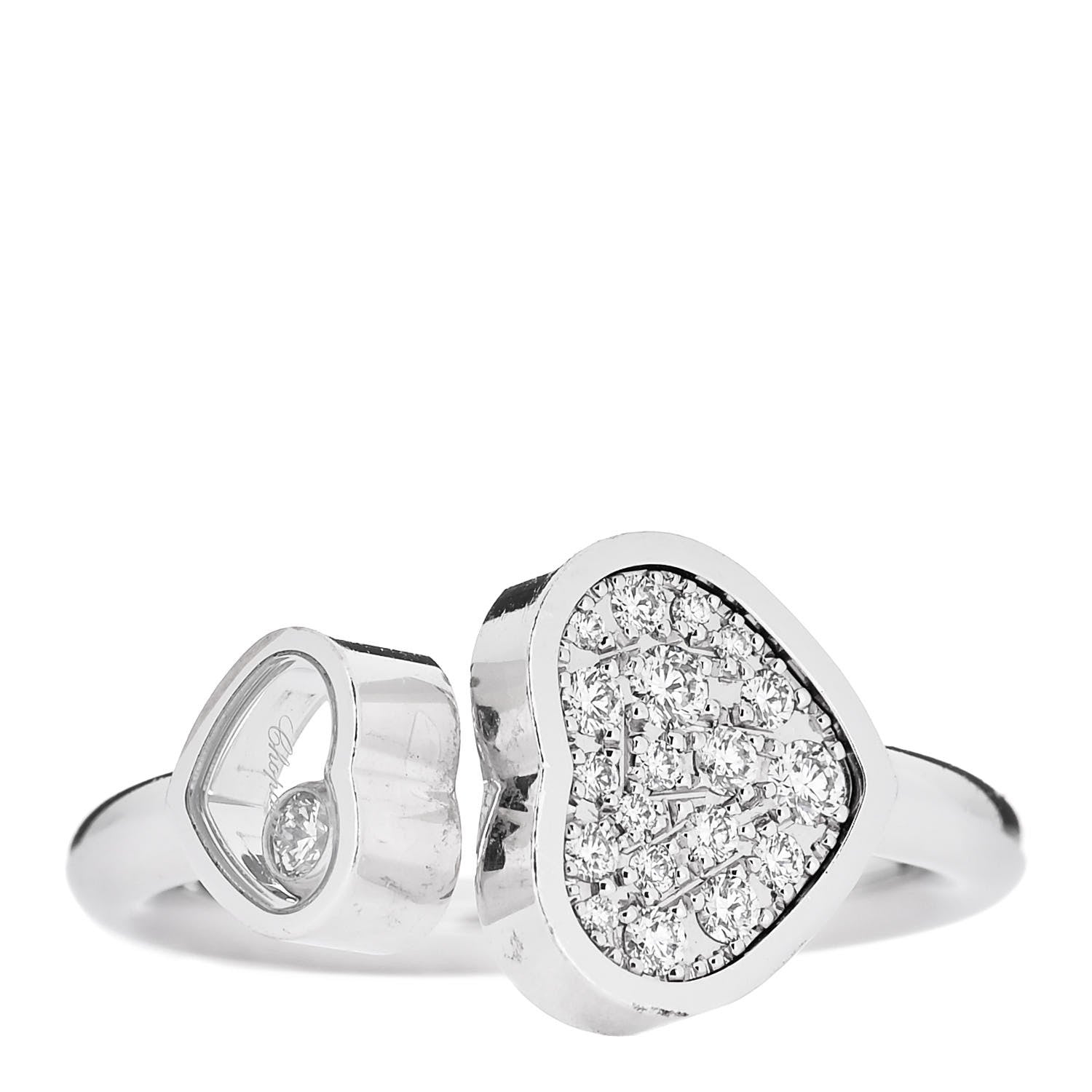 Chopard 18K White Gold Diamond Pave Happy Hearts Ring 52 6 1 of 5