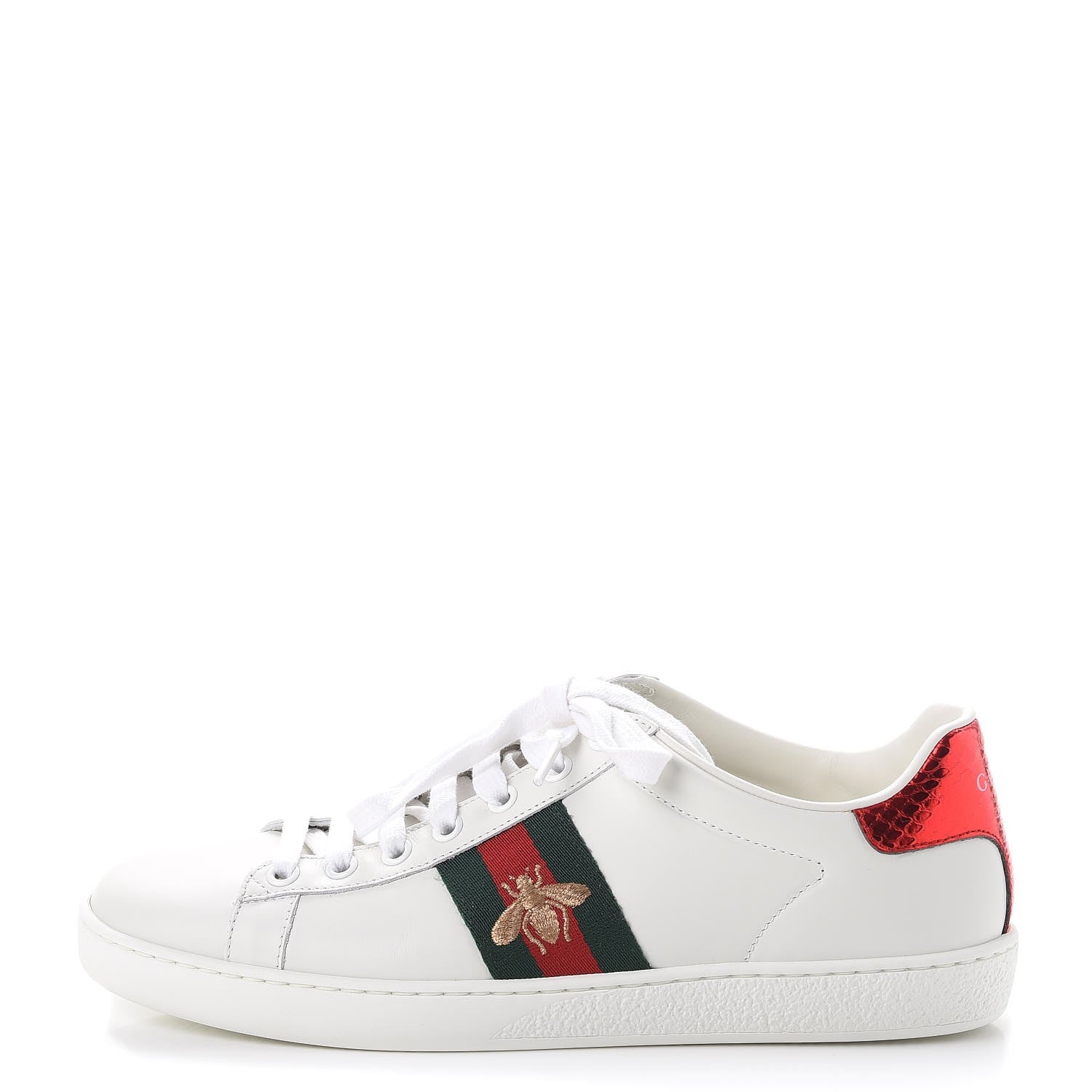 Gucci Calfskin Ayers Bee Embroidered Womens Ace Sneakers 37.5 White Green 1 of 13