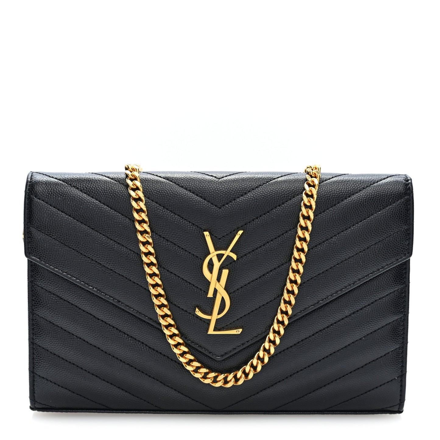Grain De Poudre Matelasse Chevron Monogram Chain Wallet Black