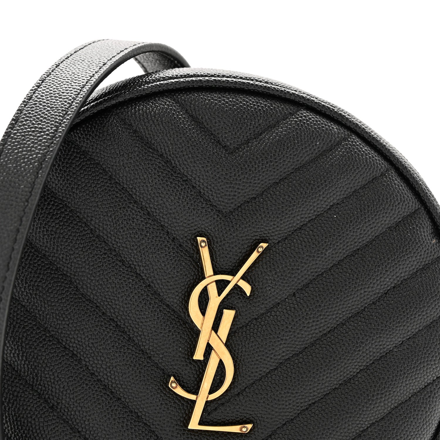 Saint Laurent Grain De Poudre Matelasse Chevron Quilted Round Vinyle Camera Bag Black 8 of 11