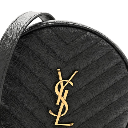 Saint Laurent Grain De Poudre Matelasse Chevron Quilted Round Vinyle Camera Bag Black 8 of 11