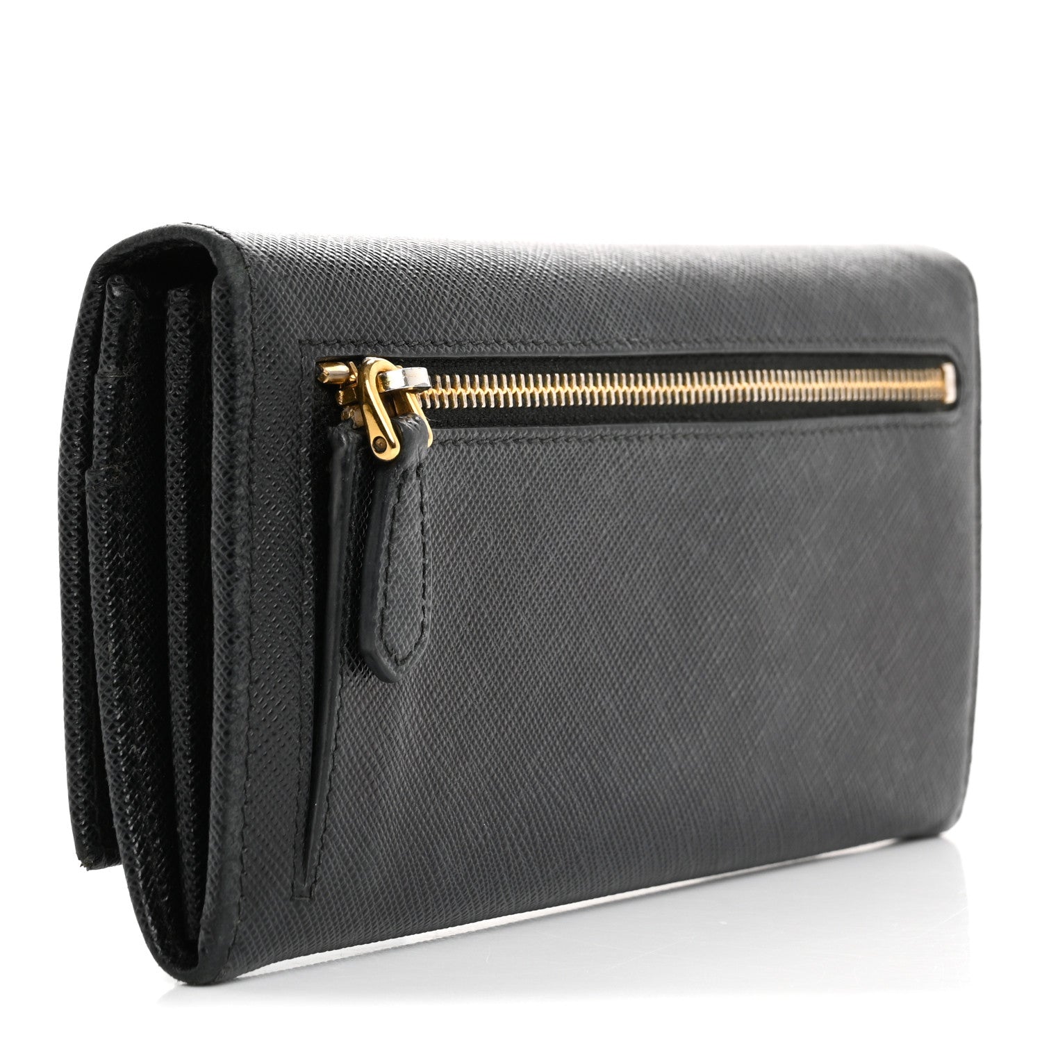 Prada Saffiano Triangle Logo Continental Flap Travel Wallet Black 3 of 16