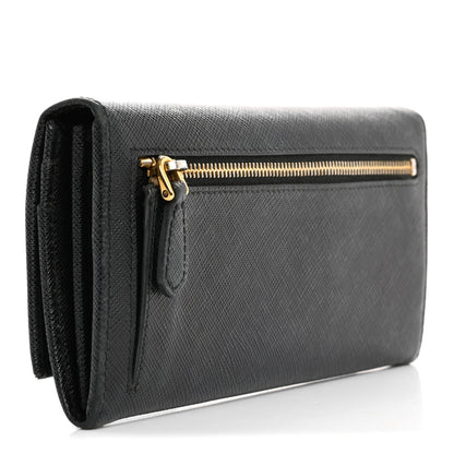 Prada Saffiano Triangle Logo Continental Flap Travel Wallet Black 3 of 16