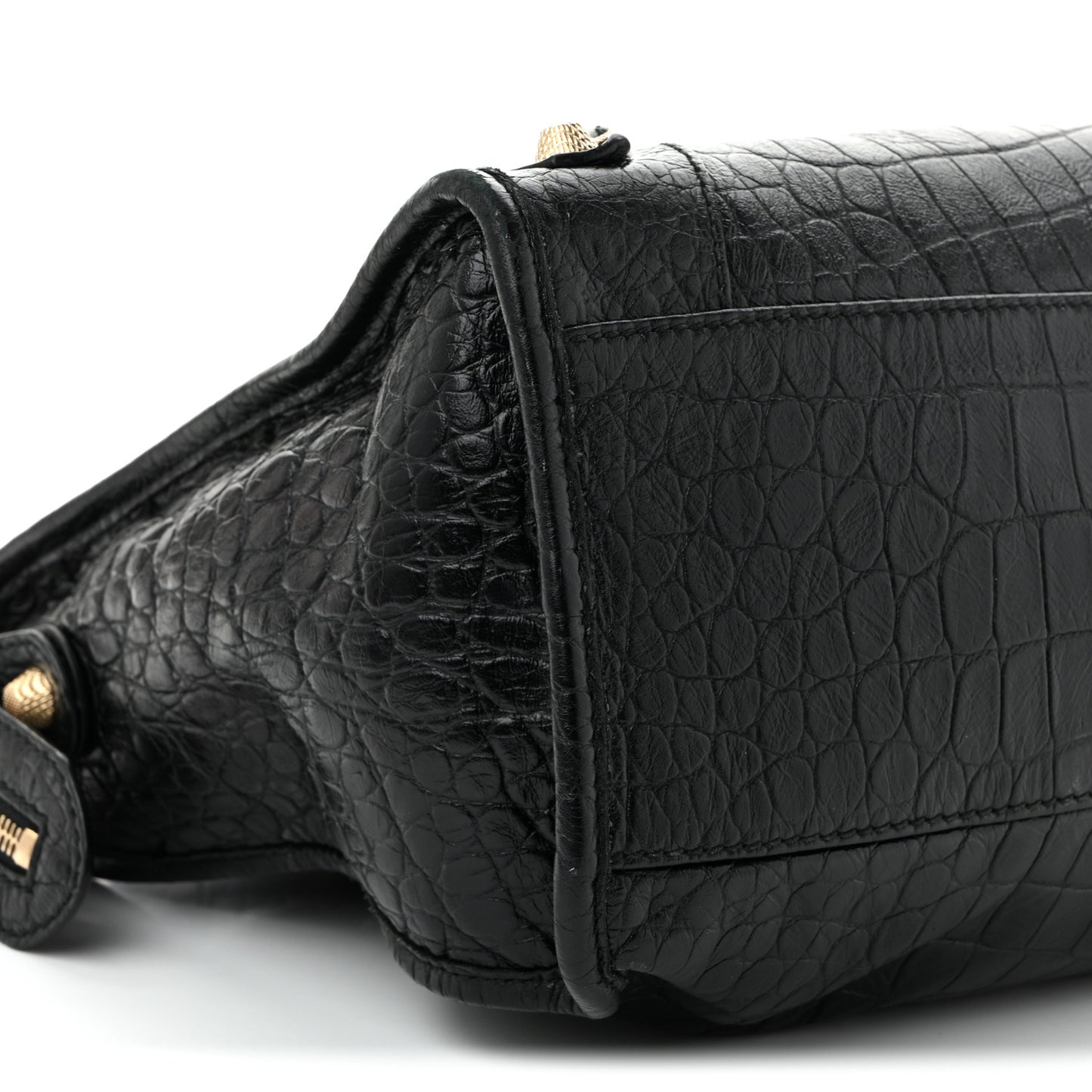 Calfskin Crocodile Embossed Giant 12 Gold Hardware City Black