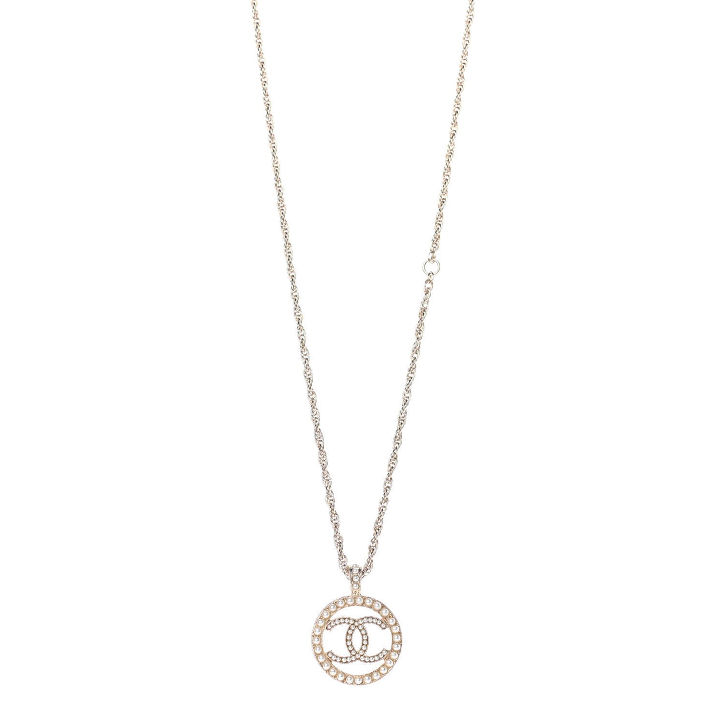 Pearl CC Round Pendant Necklace Gold