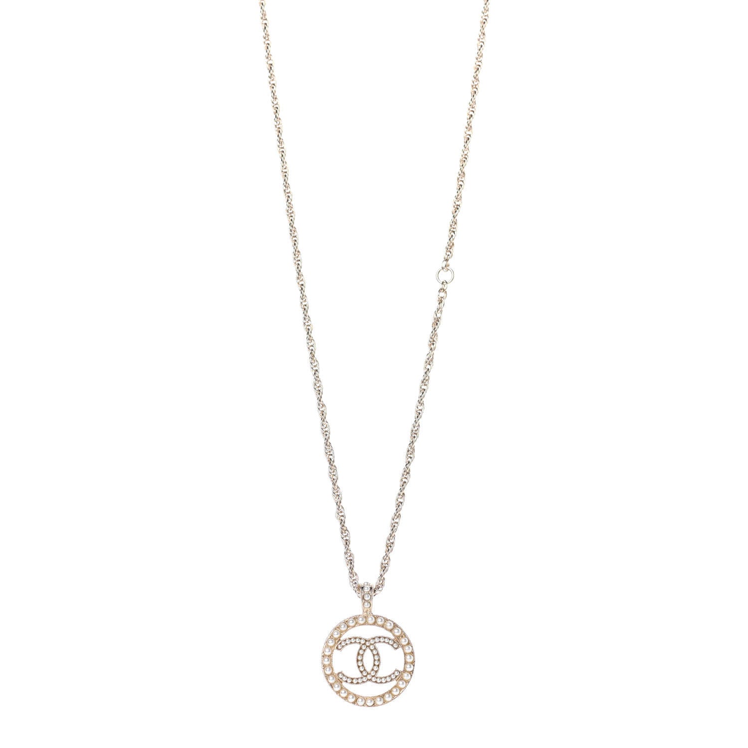 Chanel Pearl CC Round Pendant Necklace Gold 1 of 5