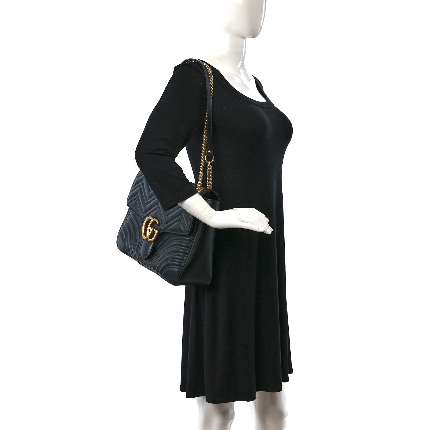 Gucci Calfskin Matelasse Large GG Marmont Shoulder Bag Black 2 of 10