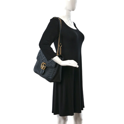 Gucci Calfskin Matelasse Large GG Marmont Shoulder Bag Black 2 of 10