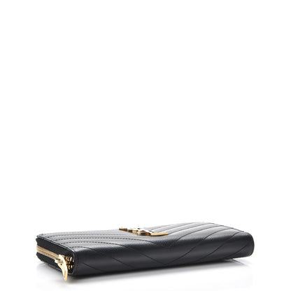 Saint Laurent Grain De Poudre Matelasse Chevron Monogram Zip Around Wallet Black 4 of 7