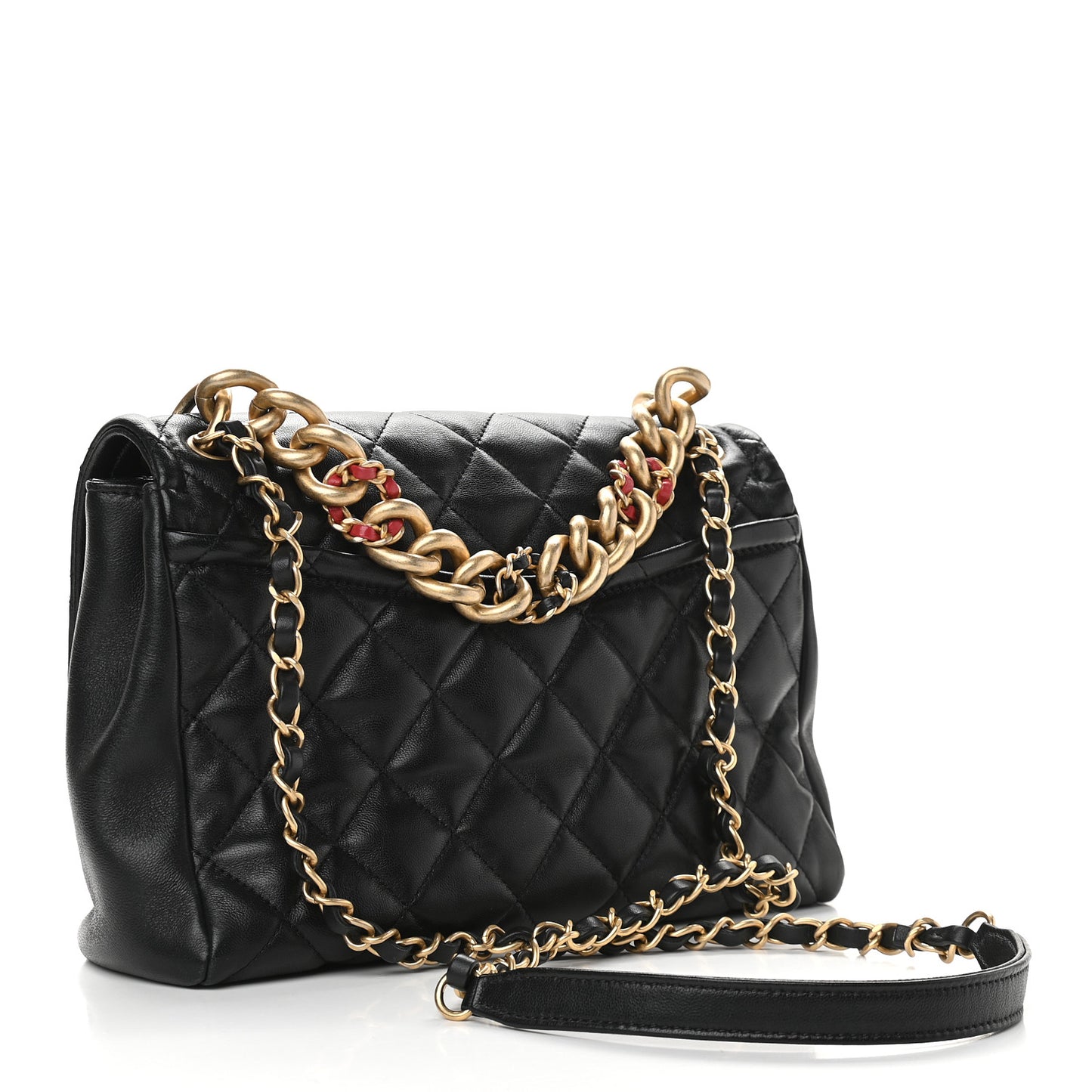 Lambskin Quilted Medium Chain Link Flap Bag Black