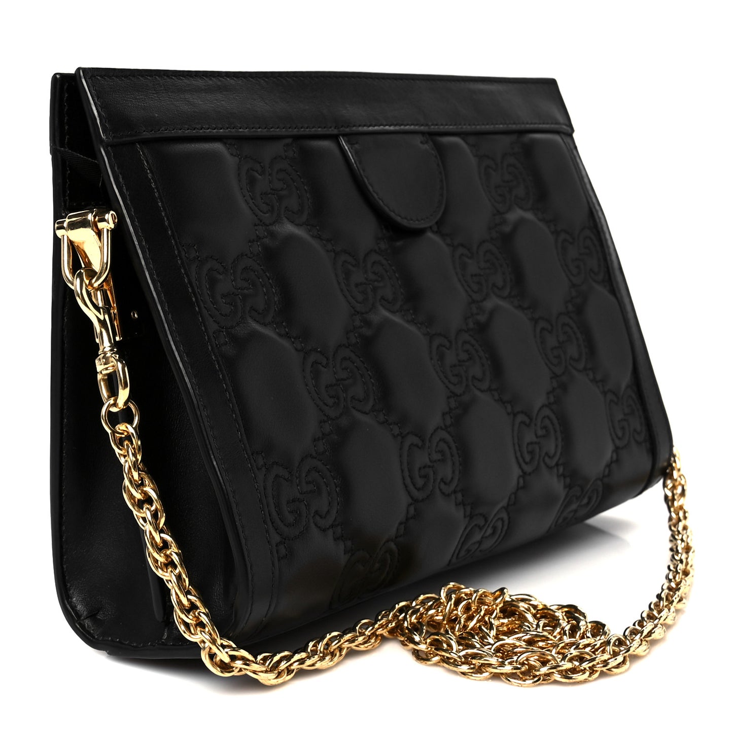 Calfskin GG Matelasse Small Slim Chain Shoulder Bag Black Natural