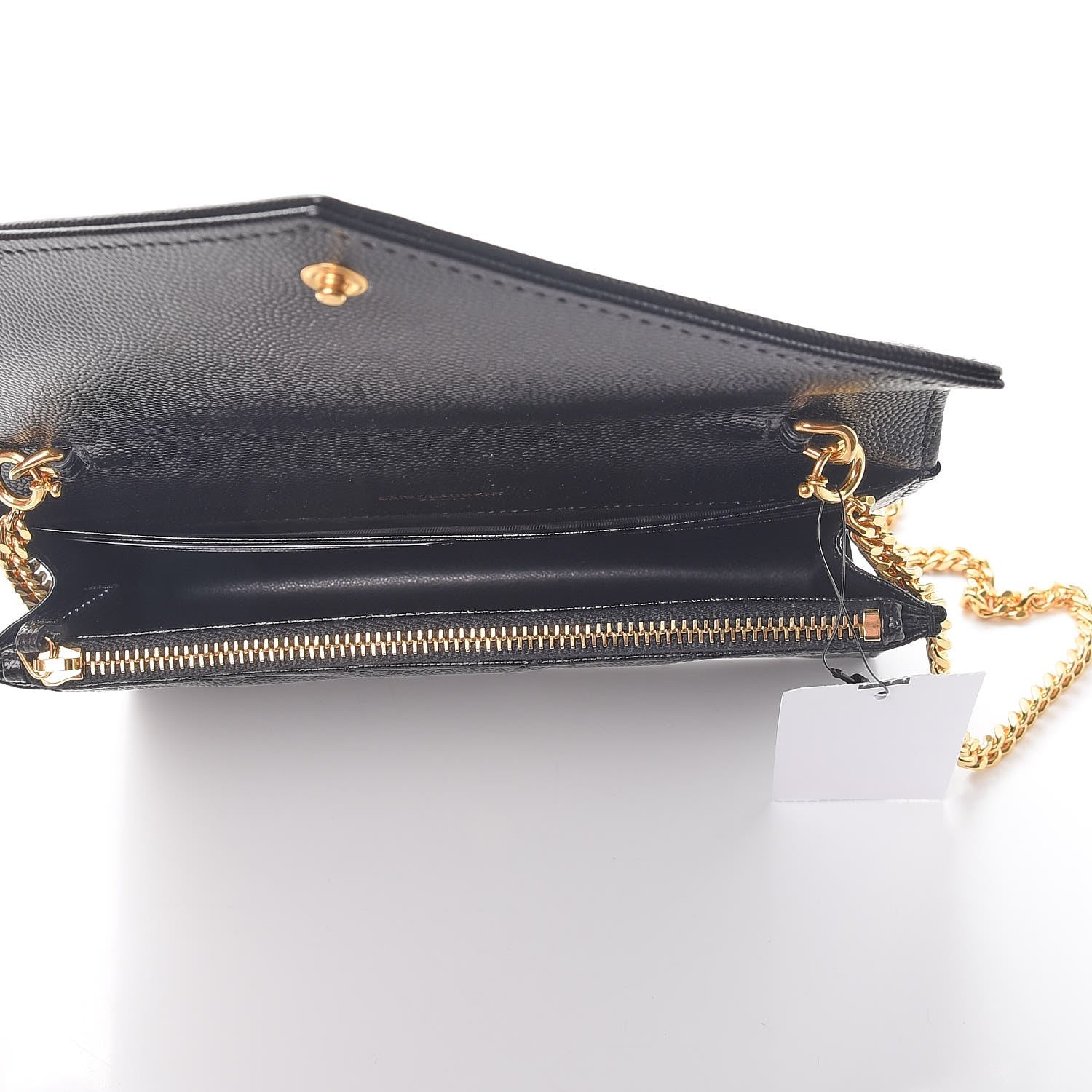 Saint Laurent Grain De Poudre Matelasse Chevron Monogram Envelope Chain Wallet Black 5 of 8