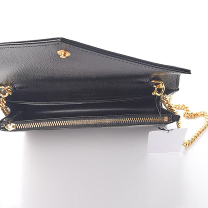 Saint Laurent Grain De Poudre Matelasse Chevron Monogram Envelope Chain Wallet Black 5 of 8