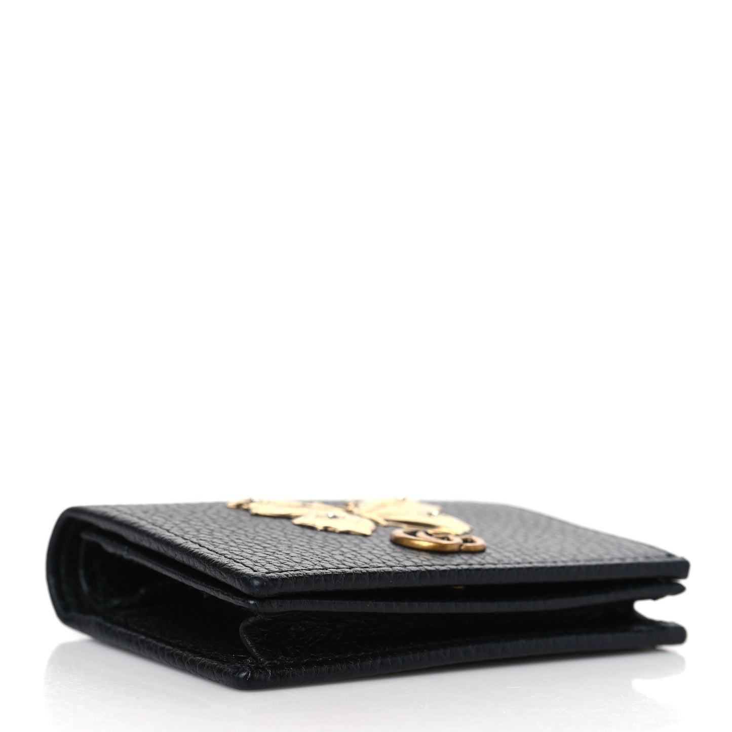 Pebbled Calfskin Butterfly Card Case Black