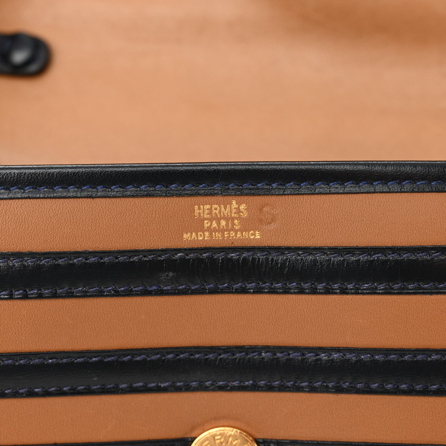 Hermes Calfskin Box Pochette Shoulder Bag Gold Bleu Marine 7 of 14