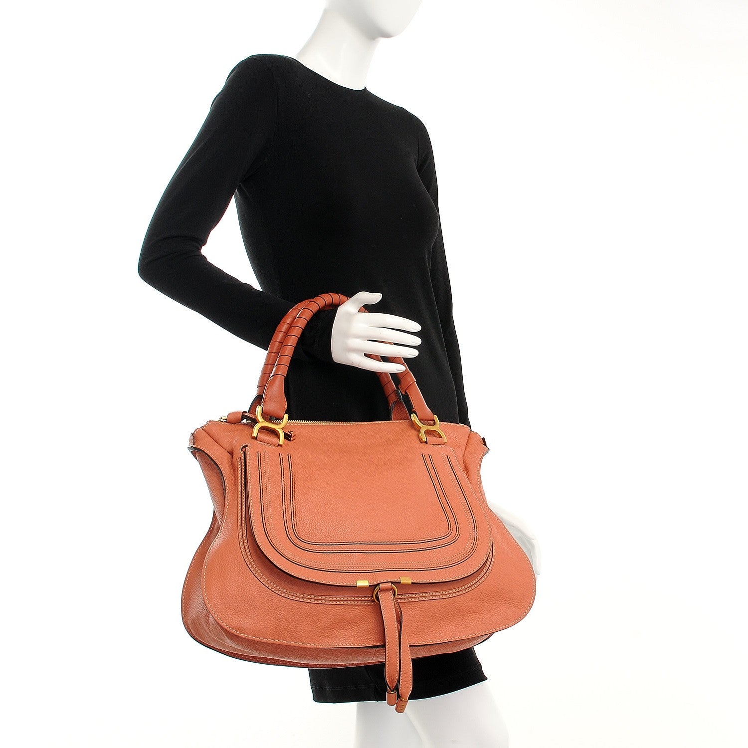 Chloe Calfskin Large Marcie Satchel Coral 2 of 9