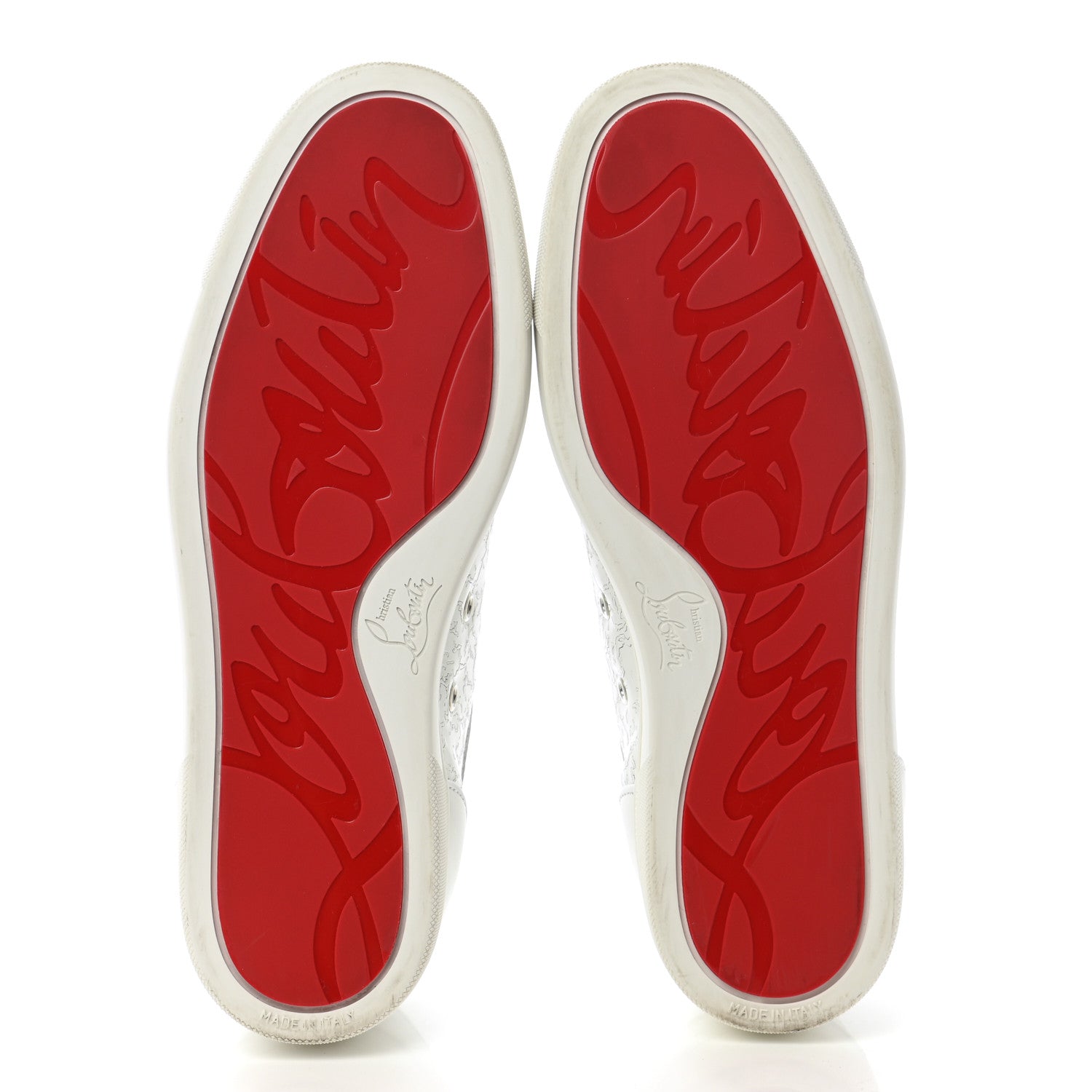 Christian Louboutin Calfskin Mens Louis Junior Spikes Orlato Flat Sneakers 42 White Sliver 5 of 10