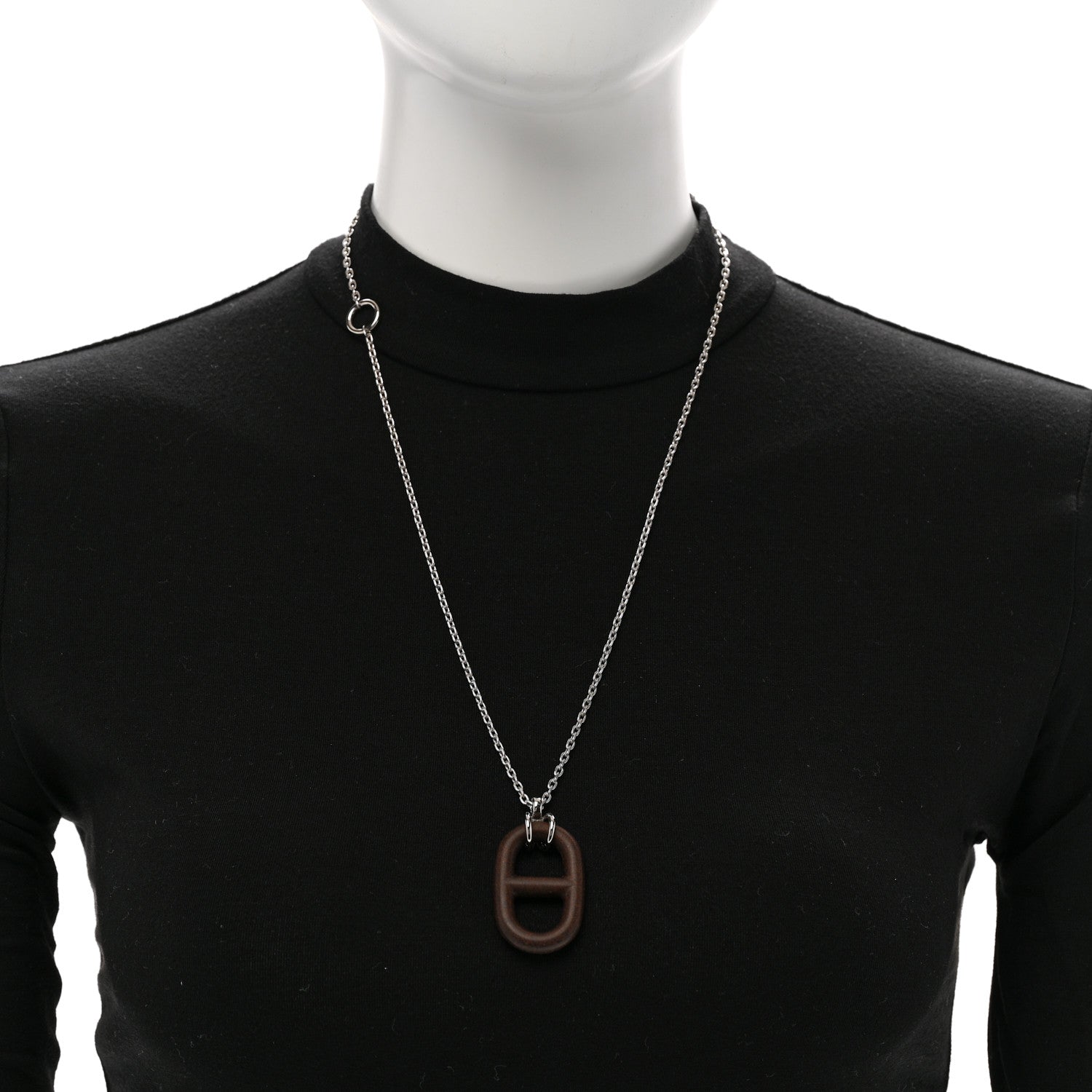 Hermes Vulcanium Chaine d'Ancre Necklace Silver Brun 2 of 6
