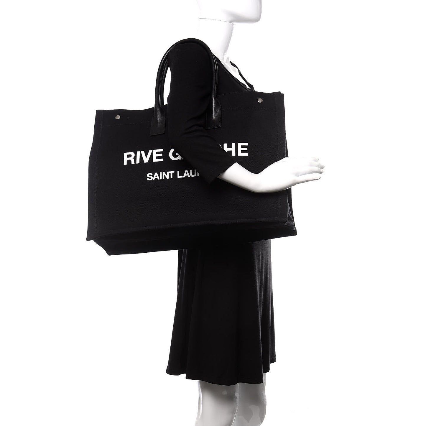 Linen Calfskin Rive Gauche Tote Black