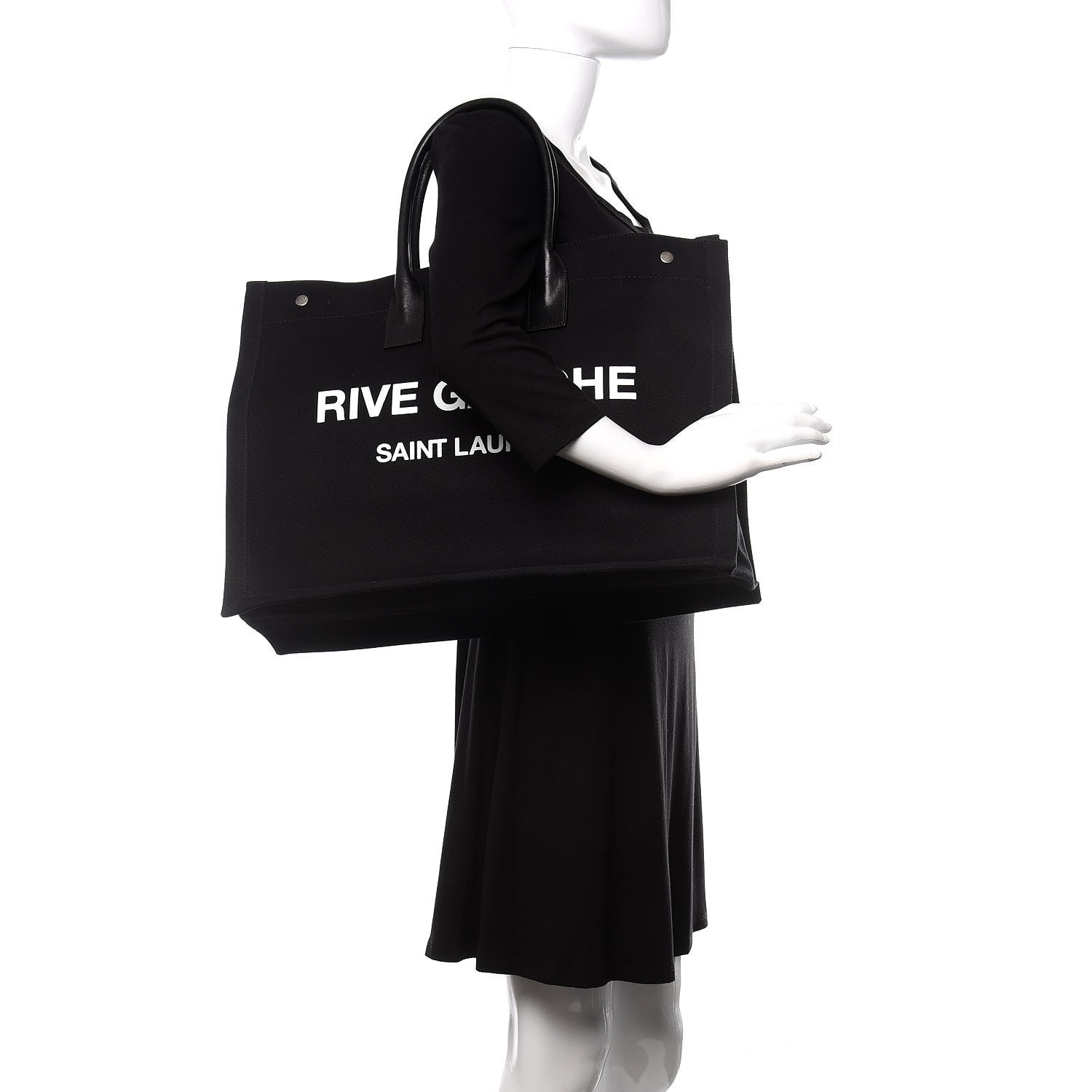 Saint Laurent Linen Calfskin Rive Gauche Tote Black 2 of 10