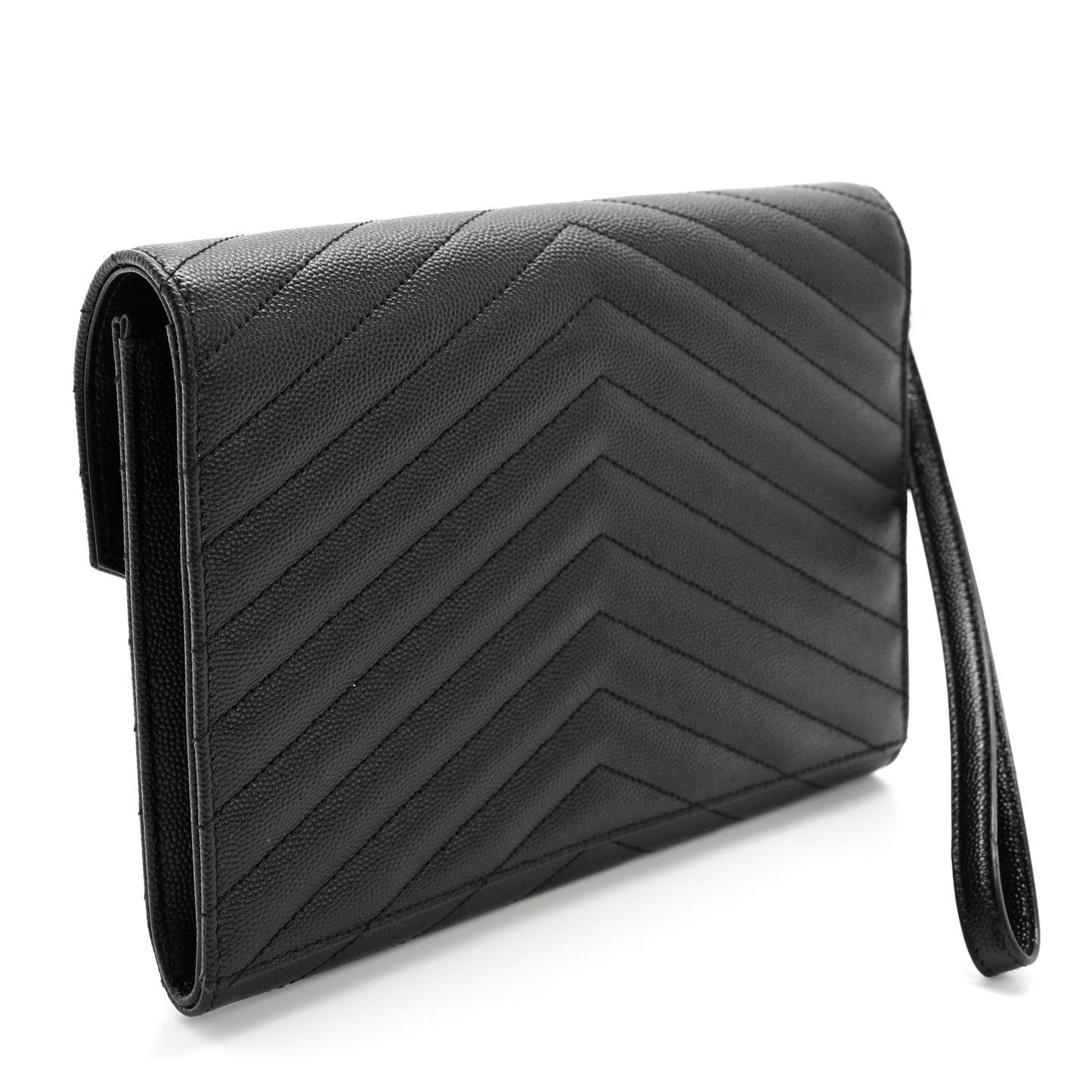 Grain De Poudre Matelasse Chevron Monogram Envelope Clutch Black
