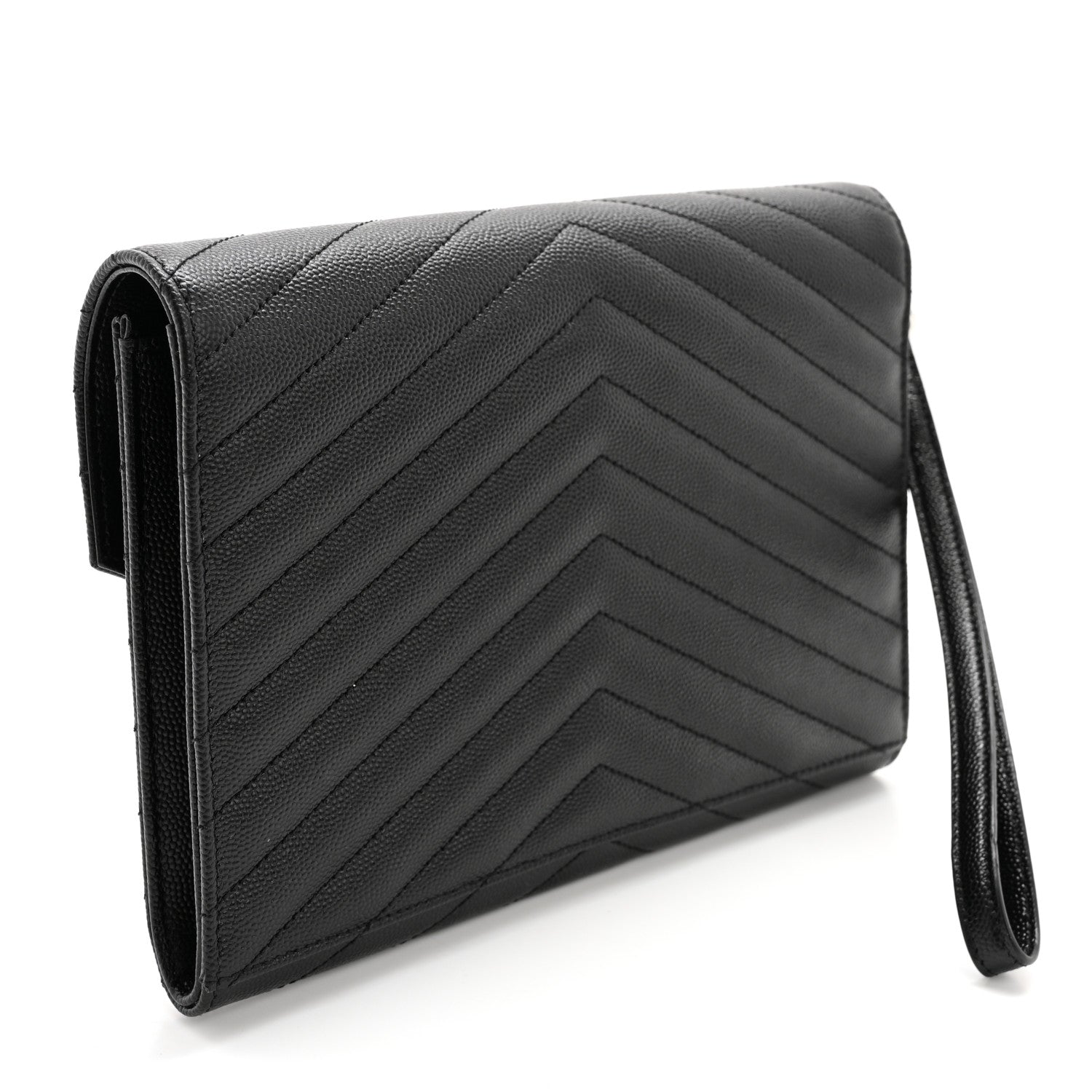 Saint Laurent Grain De Poudre Matelasse Chevron Monogram Envelope Clutch Black 5 of 8