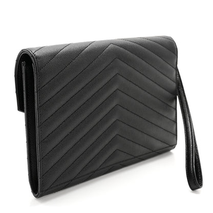 Saint Laurent Grain De Poudre Matelasse Chevron Monogram Envelope Clutch Black 5 of 8