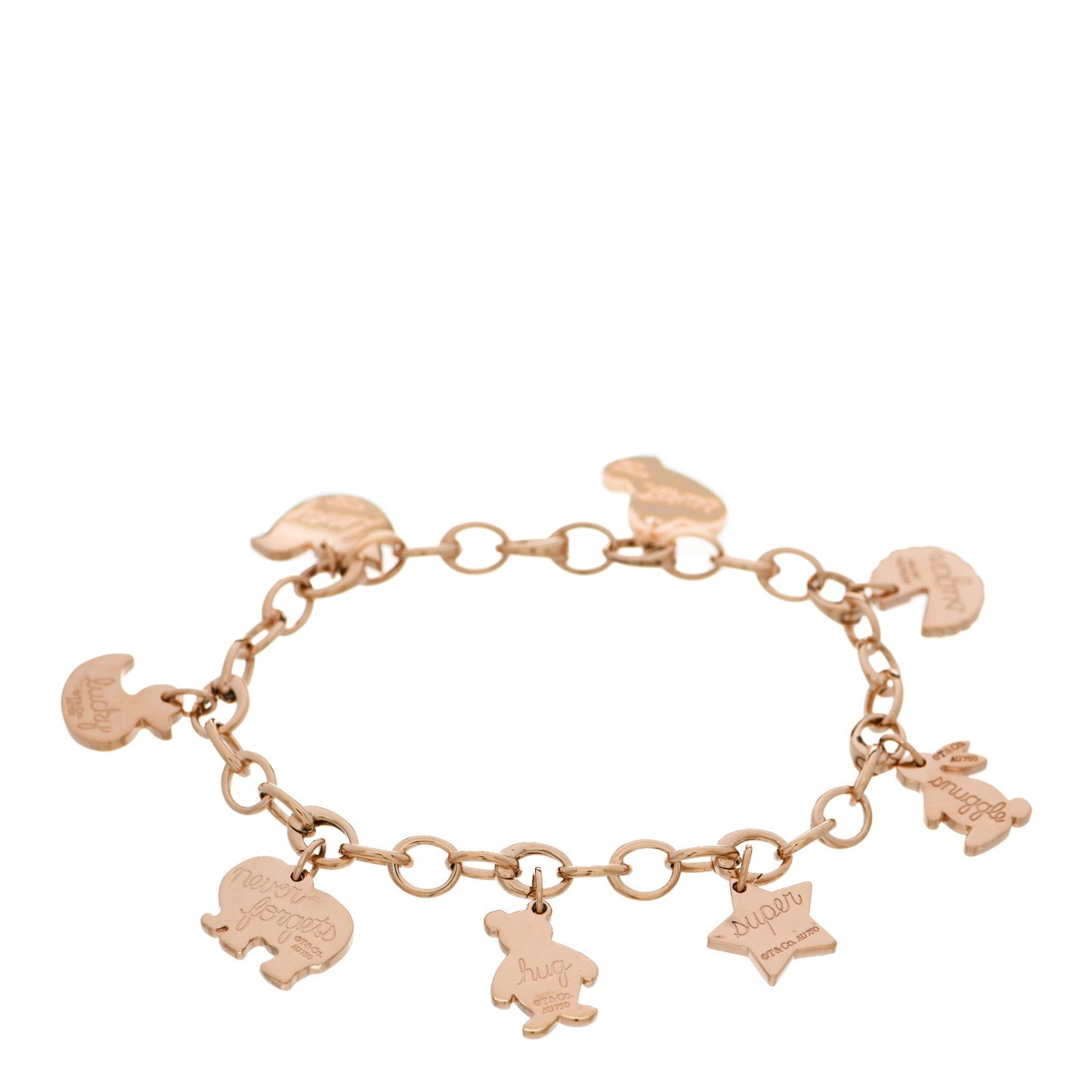 18K Rose Gold Clasping Link 8 Charm Bracelet