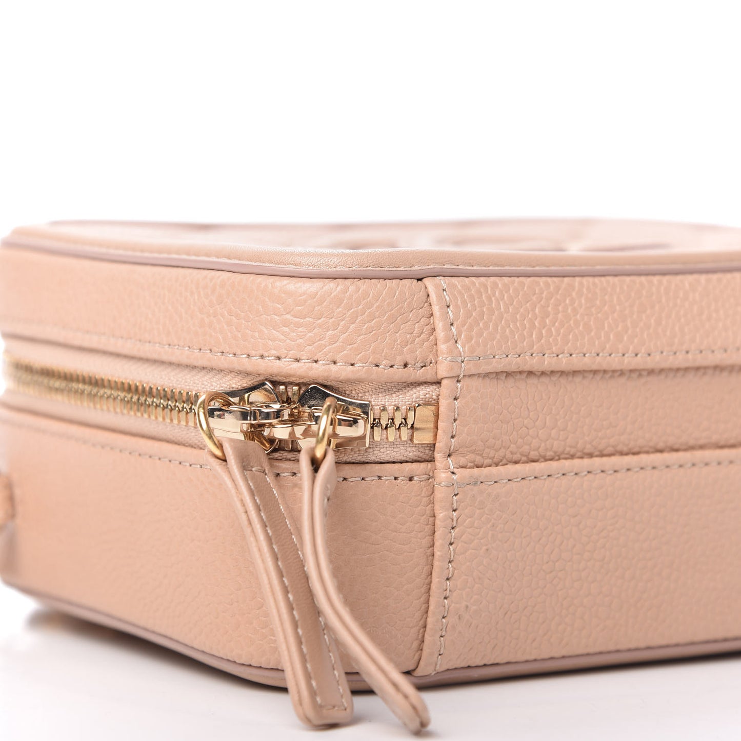 Caviar Quilted Small CC Filigree Vanity Case Beige