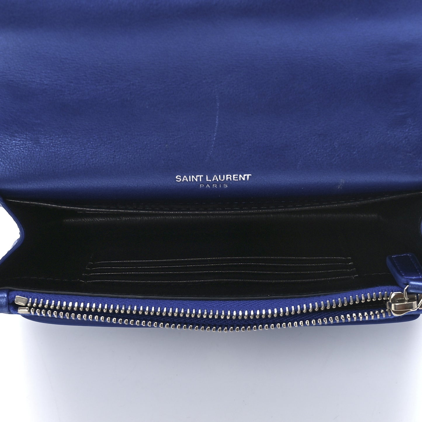 Metallic Calfskin Monogram Sunset Chain Wallet Blue Royal