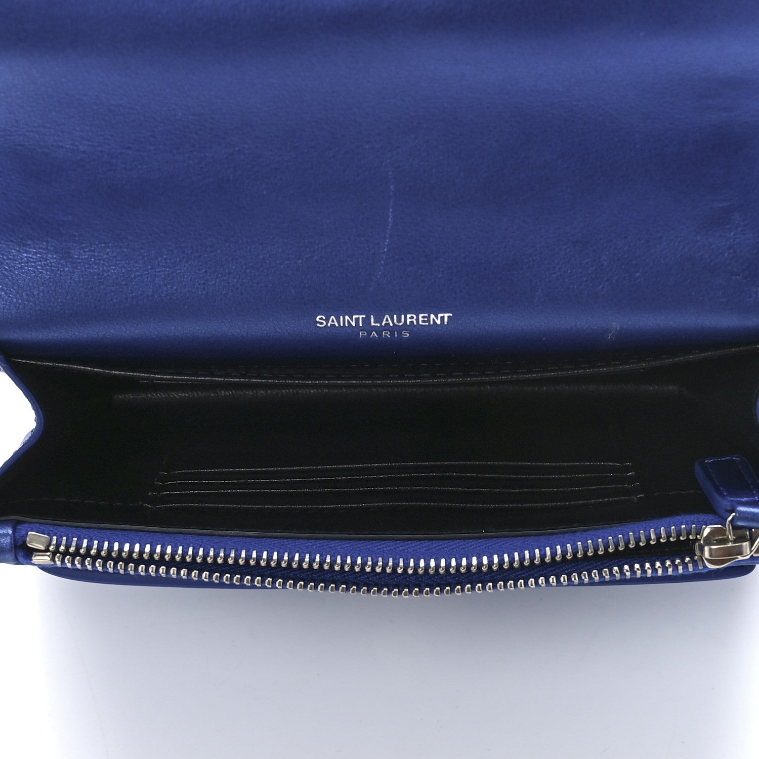 Saint Laurent Metallic Calfskin Monogram Sunset Chain Wallet Blue Royal 4 of 11
