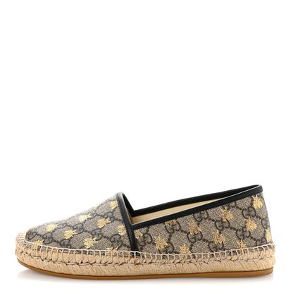 Gucci GG Supreme Monogram Bees Espadrille Flats 38 Beige Ebony Oro Black 1 of 9