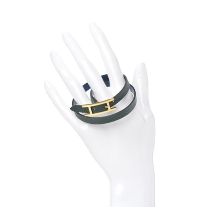 Hermes Epsom Behapi Double Tour Bracelet XS Bleu Saphir Vert Anglais 2 of 4