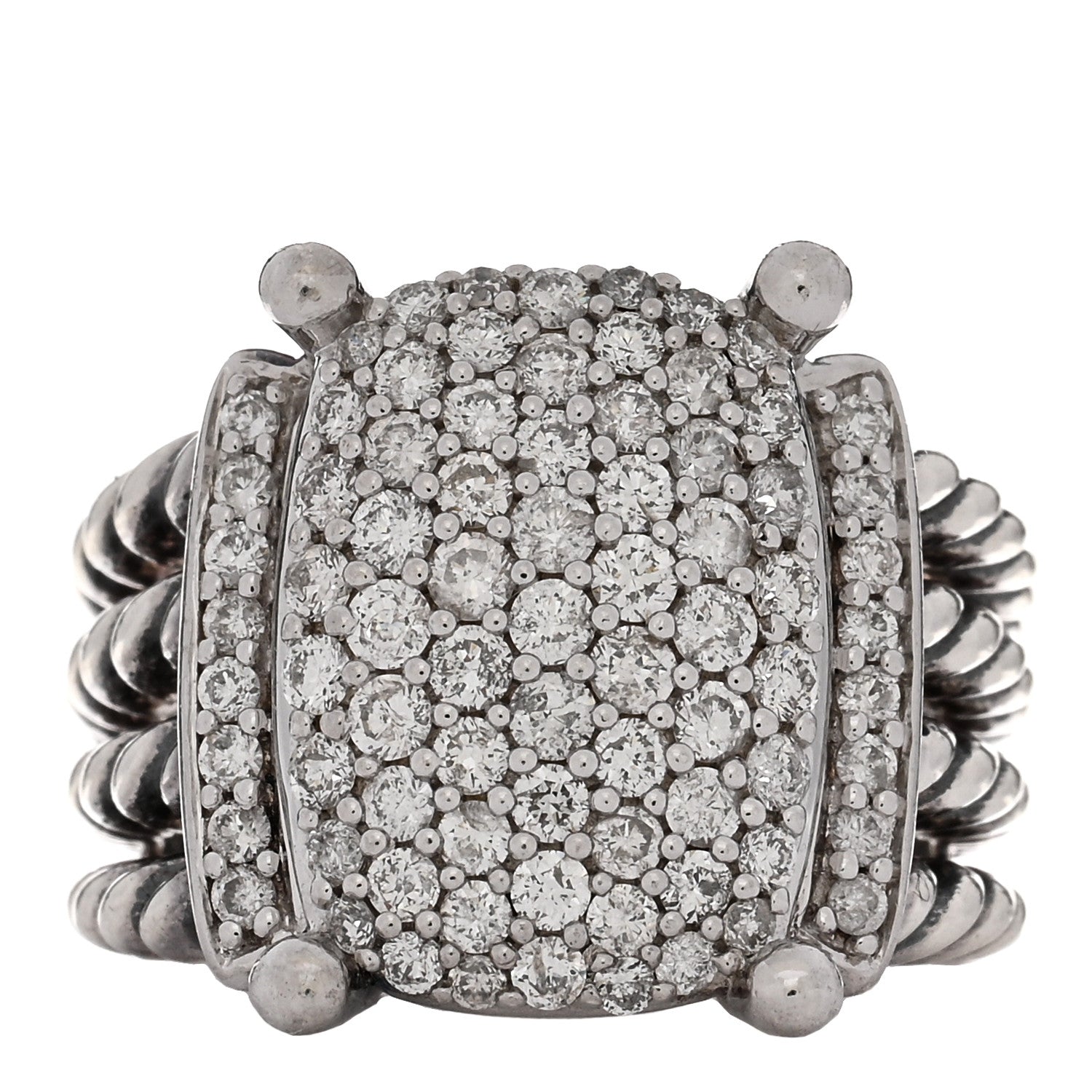 David Yurman Sterling Silver Diamond 16mm Wheaton Ring 51 5.75 1 of 5